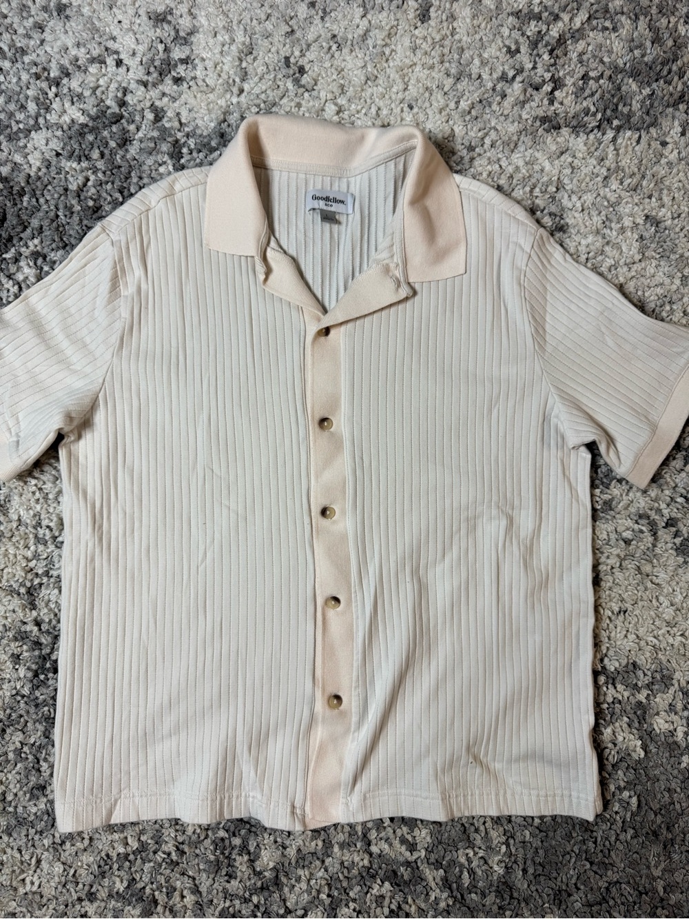 Goodfellow & Co, Men’s Cream Ribbed Short Sleeve Button-Down Shirt, Large